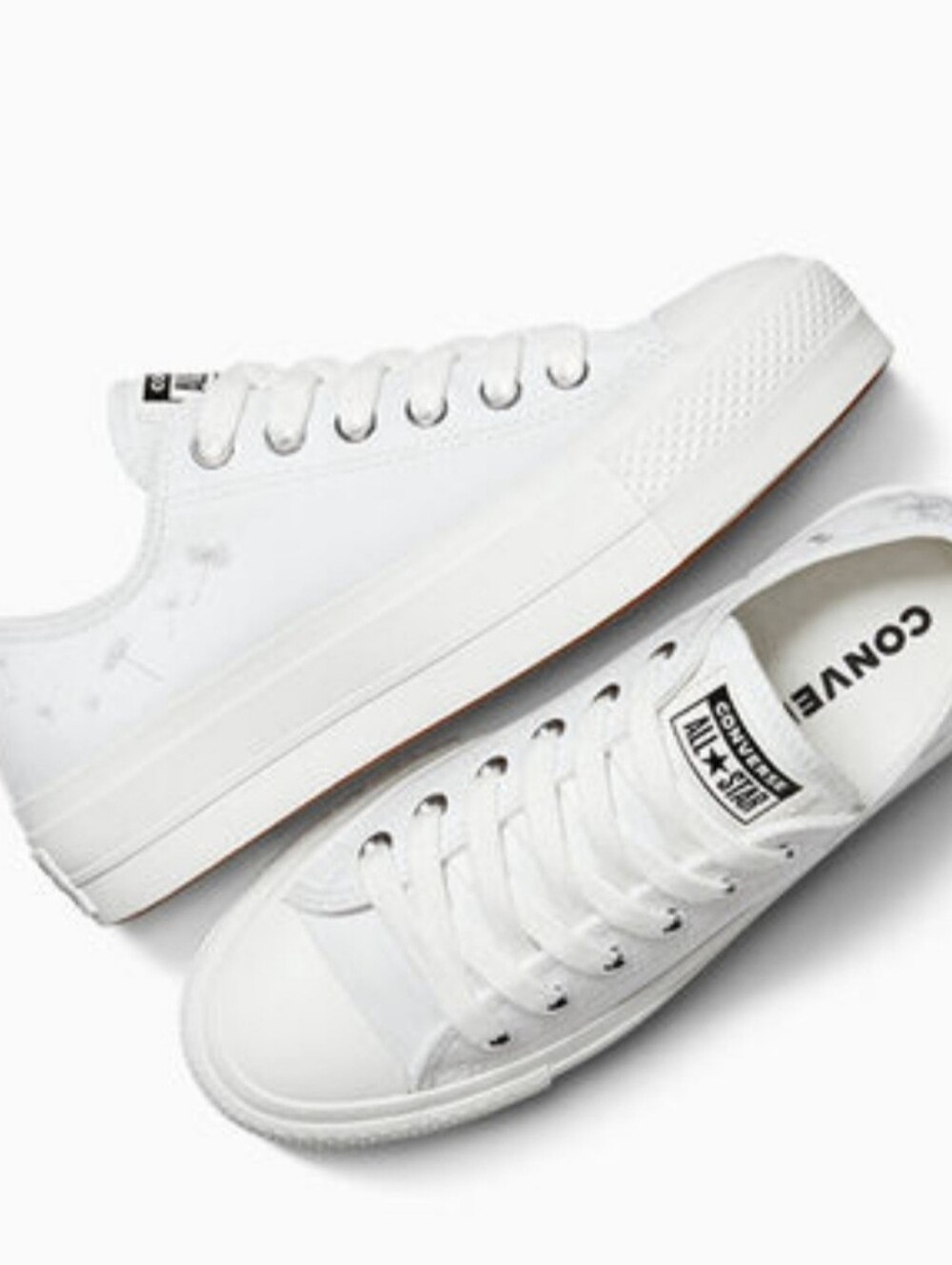 NWOB!Converse White Low-Top Platform Sneakers with Silver Floral Accents. Size 8 - Picture 2 of 13